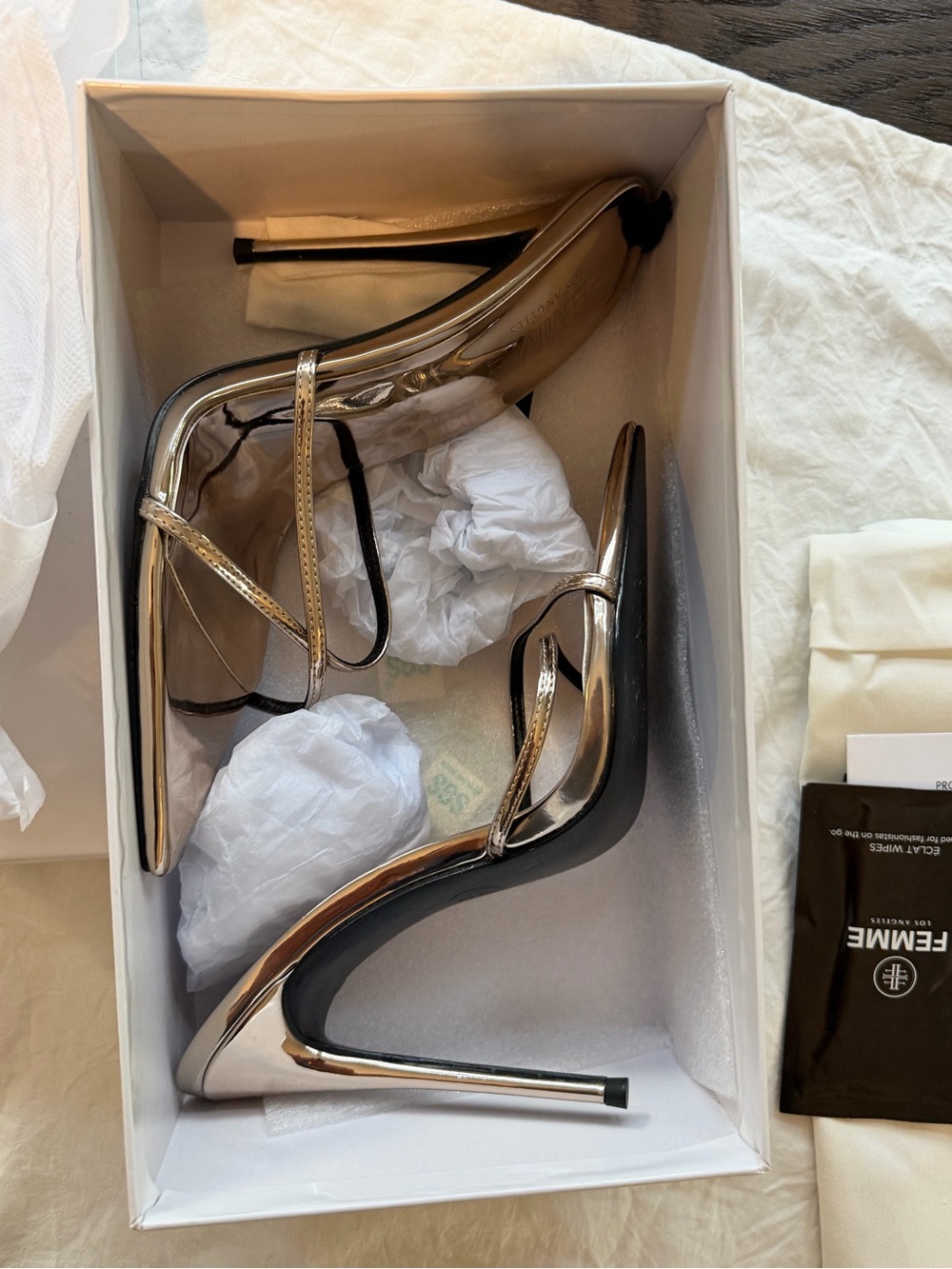 La Femme Metallic Gold Pointed-Toe Stiletto Heels with Delicate Cross Straps